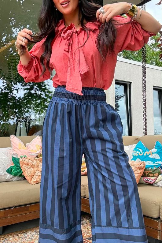 Bloc Stripe Wide Leg Pant Ink & Navy